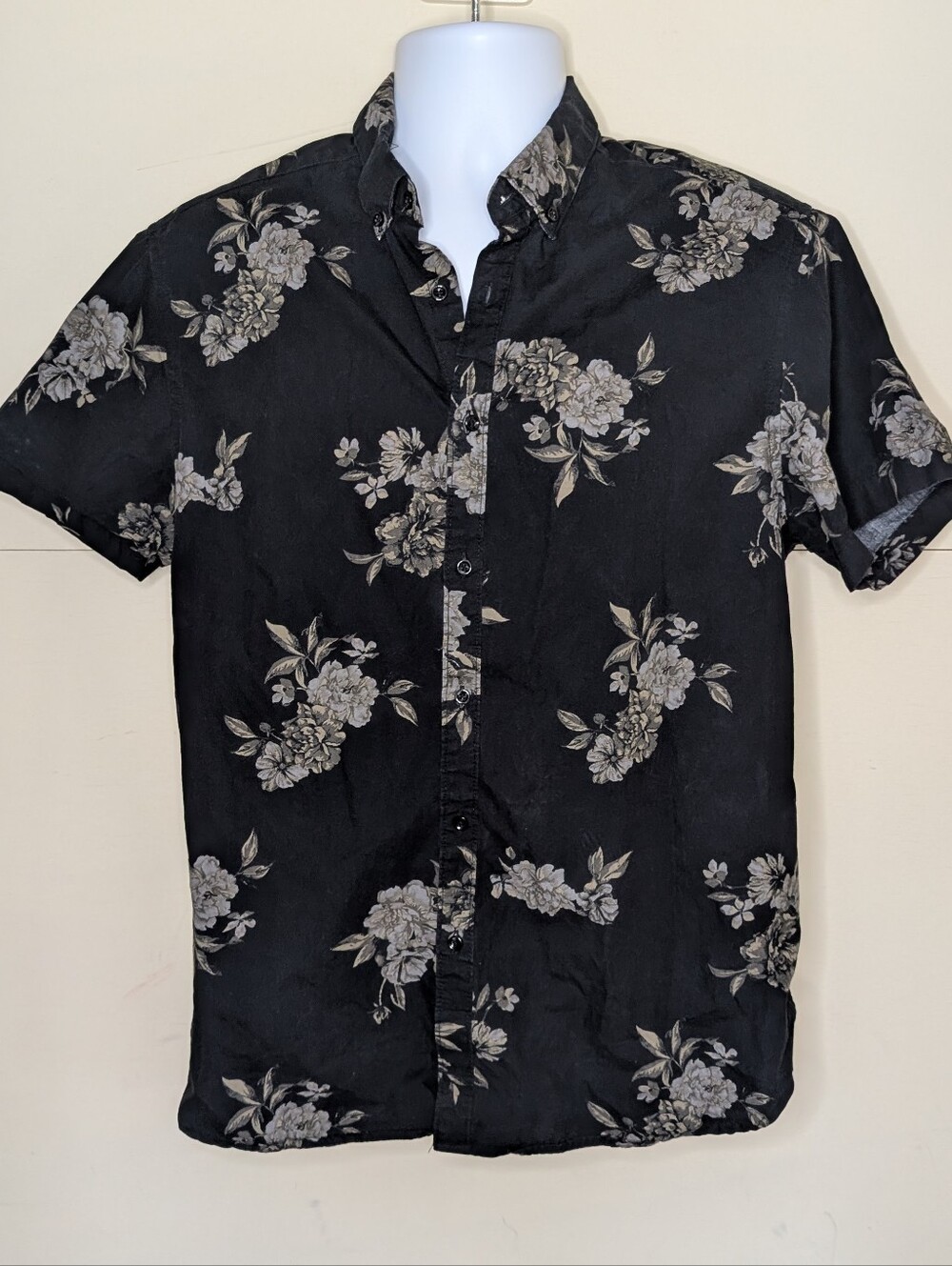 Denim & Flower Cotton Button Down Shirt Black Floral Print